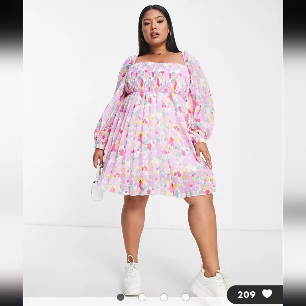 ASOS Curve Design Square Neck Pleated Mini Skater Dress